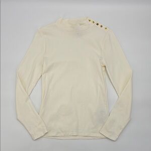 J. Crew factory Ivory Long Sleeve Mockneck ribbed top Gold Button M NWT BS239